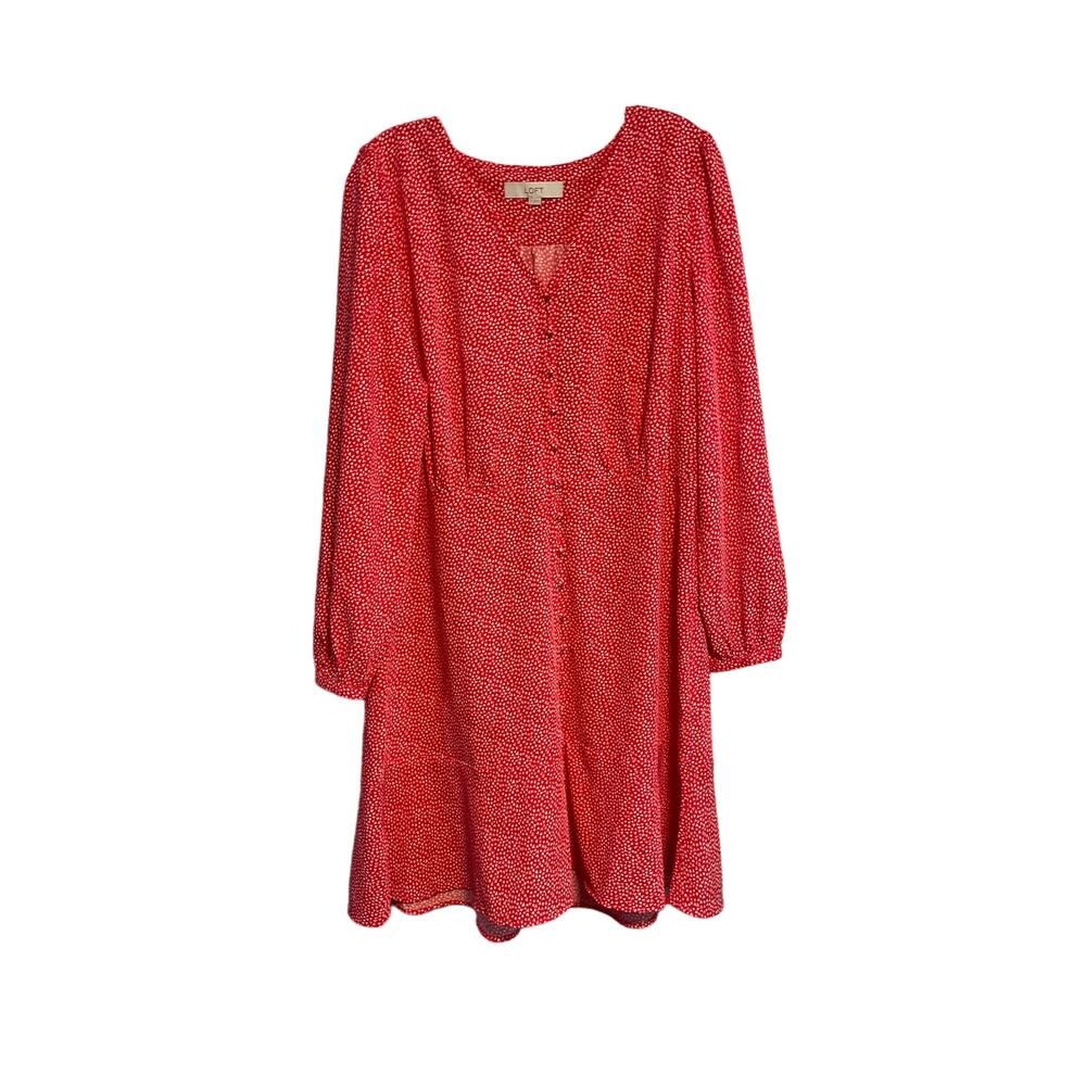 Ann Taylor NWOT LOFT Red Micro Heart Print Dress Size 12